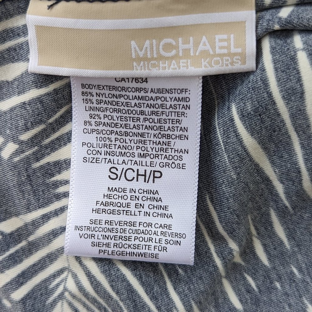 Michael Kors Palm Print Two Piece Tankini Bikini Bottoms Navy White One Shoulder - Picture 11 of 14